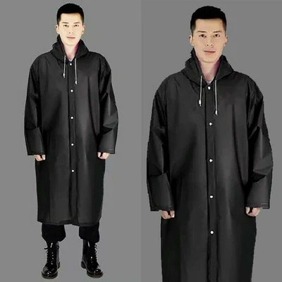 Women/Men Waterproof Jacket Thick PVC Raincoat Rain-Coat Hooded Poncho-Rainwear - Image 1 of 4