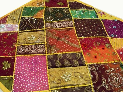 40" ETHNIC DECORATIVE ART WALL HANGING TAPESTRY DINNING TABLE THROW EMBROIDERED - Image 1 of 4