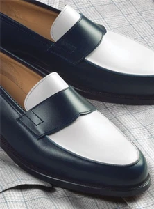 765 $ neu CROCKETT & JONES x BEN SILBER Halbschuhe 11 D CREWE marineblau/weiß SCHUHE - Bild 1 von 19