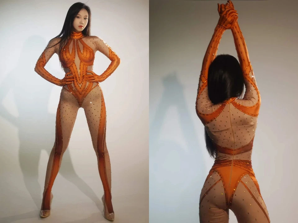 Monos de estrás para mujer Pole Dance club nocturno ropa de escenario rendimiento Foto 1 de 4