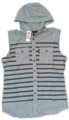 Ecko Unltd New Striped Hooded Sleeveless Pocketed Button Up Shirt Size Large - Image 1 of 3