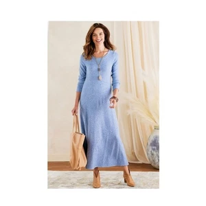 Soft Surroundings Blue Heather Clio Modest Midi Textured Dress, Sz Petite Small - Picture 1 of 13