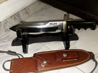 Randall Knives Model 14 Attack Knife Finger Groove Micarta + Sheath 14-5-1/2" - Image 1 of 4