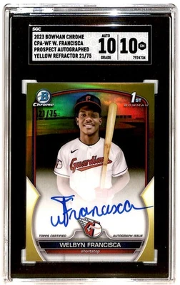 2023 Bowman Chrome Yellow Refractor 21/75 Welbyn Francisca Auto SGC 10 TS8 - Image 1 of 2