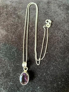 Faceted Amethyst Silver Pendant on 20" Silver Chain - Picture 1 of 5