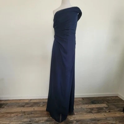 Vestido Formal Jordan Dama de Honor Noche Azul Marino Gasa Un Hombro Baile de graduación Talla 14 Foto 1 de 4