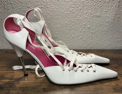 Corsé LuiChiny con cordones punta estilo gladiador tacones Y2K blancos talla 9 Foto 1 de 4