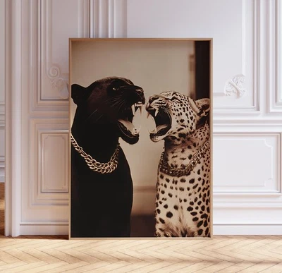 Panther Leopard Print Gold Animal Artwork Maximalist Cheetah Luxury Wall Art - Imagem 1 de 4