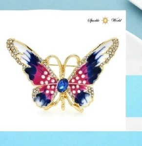 Rhinestones Enamel Butterfly Brooch for Women Animal Pin Coat Brooch Gift - Picture 1 of 4