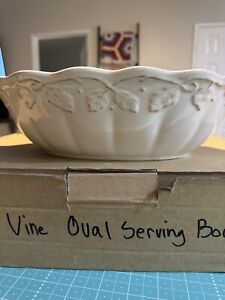 Longaberger Pottery Vintage Vine Cream Oval Serving Bowl - 14" x 9" - New!