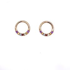 9ct Yellow Gold Rainbow Circular Earrings with 14 stones inc. Amethyst & Citrine