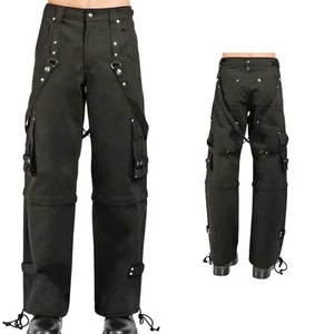 Pantalones góticos para hombre hilos reflectantes Pent negros punk hebilla cremalleras cadena pantalones - Imagen 1 de 2