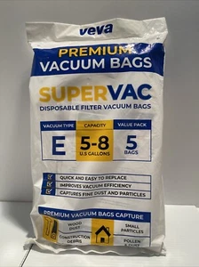 VEVA WeT Dry Vac Vacuum Type E/Bags 5-8 Gallon/5 Bags (L) - Picture 1 of 2