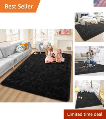 Alfombra negra suave 4x6 para decoración elegante de sala y dormitorio Foto 1 de 4