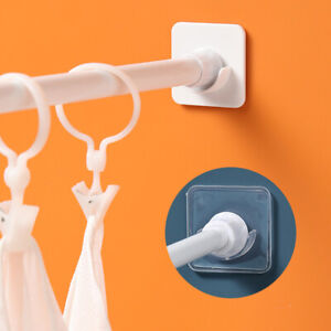 Hanging Rod Stand Mount Bracket Holders Self-adhesive Curtain Bathroom Accessory