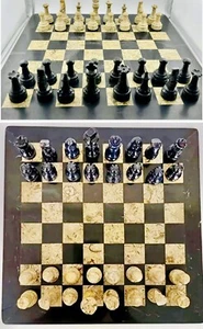 Handmade Black & Brown Marble Chess Board Classic Strategy Game Set - Picture 1 of 12