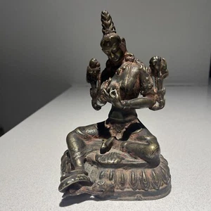 Antique Brass Green Tara Statue, Tibet/Nepal - Picture 1 of 7
