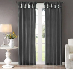New Collection 2PC Madison Natalie Twisted 37''x108'' Satin Silver Curtain - Picture 1 of 4