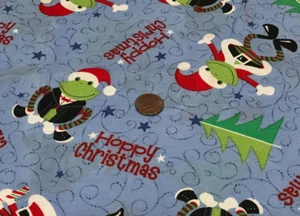 Natale luppolato * rane * alberi * su blu con stelle e vortici * 100% cotone * 8" x 21" - Foto 1 di 4