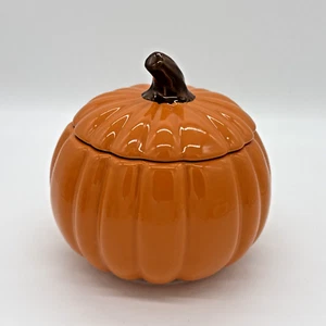 Crate & Barrel Ceramic Pumpkin With Lid Signed B. Eigen Cookie Jar Bowl Orange - Picture 1 of 7