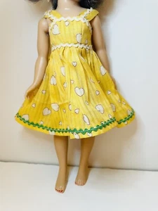 Vintage Homemade Sundress for 10” Fashion Doll Yellow w/ White Hearts - Picture 1 of 5