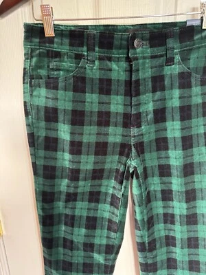 NOVA Calça Feminina Talbots Velveteen Perna Reta Tamanho 2P Xadrez Verde Feriado - Imagem 1 de 4