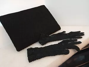 Vintage Black Crocheted Dressy Purse & Matching Crocheted Gloves - Picture 1 of 3