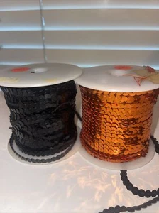 Sequin Trim Strip 6mm Black Orange on Roll Flat Craft Costumes Sewing Halloween - Picture 1 of 6