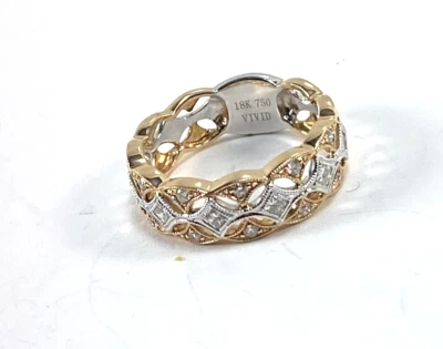 18K Bi-Color Gold Band Ring with 19 Diamonds Signed VIVID Size 6.5 😺VIDEO😺 - Image 1 of 4