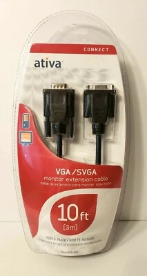Ativa VGA/SVGA Monitor Extension Cable 10ft HOB 15 Male HOB 15 Female New - Image 1 of 3
