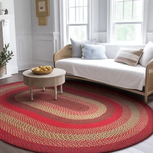 Red Braided Farmhouse Jute Rug in Rectangles Oval Runner for Kitchen - Picture 1 of 27