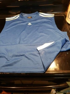 Adidas Sleeveless Polyester Shirt Men's Blue W/White Sz Large Preowned - Picture 1 of 4