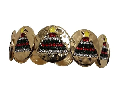 Pulsera Árbol Navidad Estrás Tono Dorado Elastizada Nueva Foto 1 de 3