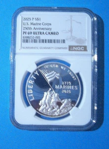 2025-P Marine Corps 250th Silver $1 Dollar Proof NGC PF69 W/OGP Ships Now - Picture 1 of 3