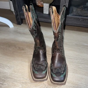 Twisted X Cowboy Boots Women Size 6 B Turquoise And Brown Square Toe - Picture 1 of 9