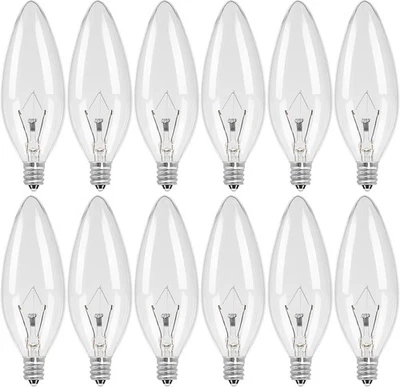 12-Pack E12 Candle Light Bulbs 40W Warm White 2500K, 380 Lumen Dimmable Clear  - Image 1 of 4