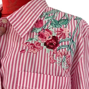 Rosa y Blanco Rayas Informal Top Blusa Camisa Floral Rosas Bordado Blair XL - Imagen 1 de 9