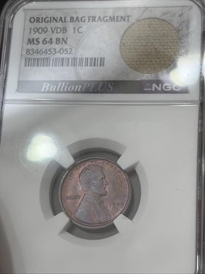 1909 P VDB 1C Lincoln Wheat Cent NGC MS 64 BN Multi Colored Toning Bag Fragment - Image 1 of 4