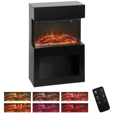 HOMCOM 1000W/2000W Electric Fire and Mantel with Remote & Timer, Black - Image 1 of 4
