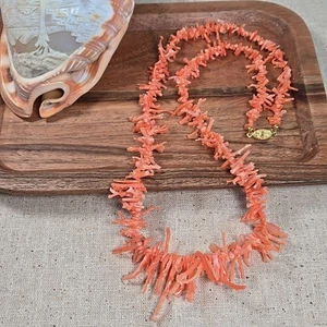 Vtg Lucoral Branch Coral Necklace 24" Natural Hawaiian Pink Salmon 1980s - Picture 1 of 7