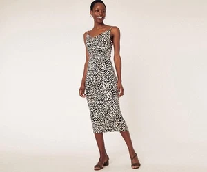 NEW OASIS LEOPARD ANIMAL PRINT COWL NECK JERSEY MIDI DRESS SUMMER LOOK UK 18 - Picture 1 of 6