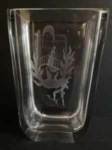 Vtg Orrefors Heavy Crystal Vase, Romeo & Juliet Balcony Scene Nils Landberg MCM - Picture 1 of 13