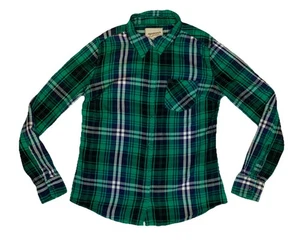 Arizona Flannel Shirt Juniors Medium Green Plaid Snap  - Picture 1 of 6