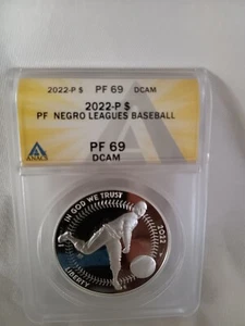 2022-P Proof Negro Leagues Baseball Silver Dollar  ANACS PR69 DCAM!! - Picture 1 of 2