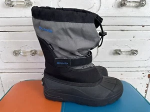 Columbia Snow Boots Unisex Child Powderbug Black Gay WaterproofYouth Size 7 - Picture 1 of 9