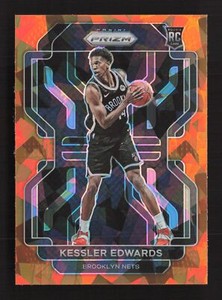 2021-22 Panini Prizm Orange Cracked Ice Kessler Edwards RC #284 Brooklyn Nets