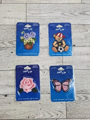 Patch It Up Iron-On Patches Lot Of 4 Appliques Flowers, Butterfly, Teddy Bear - Image 1 of 4