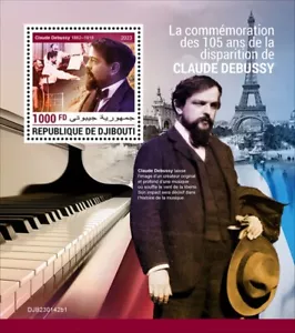 Djibouti - 2023 Compositor francés Claude Debussy - Hoja de recuerdo de estampillas - Imagen 1 de 1