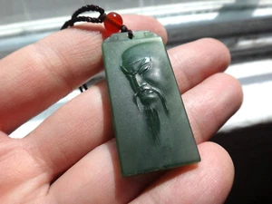 Colgante Natural Genuino Verde Hetian Nefrita Jade Guan Yu Dios - Imagen 1 de 10