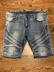 WAIMEA Mens Distressed Hip Hop Streetwear Blue Jean Shorts, Size 38 - Picture 1 of 11